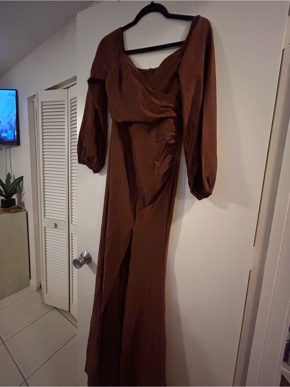 Fashion Nova Chocolate Brown Long Sleeve Maxi Dress